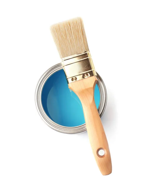 Paint Can Brush White Background Top View — Stock Photo, Image