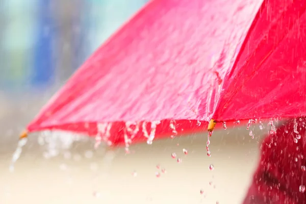 Helle Farbe Regenschirm Unter Regen Freien Nahaufnahme — Stockfoto