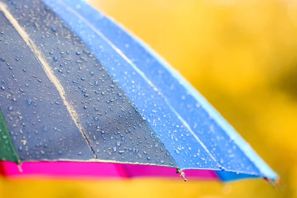 Paraguas Color Brillante Bajo Lluvia Aire Libre Primer Plano — Foto de Stock