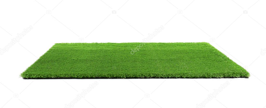 Artificial grass carpet on white background. Exterior element