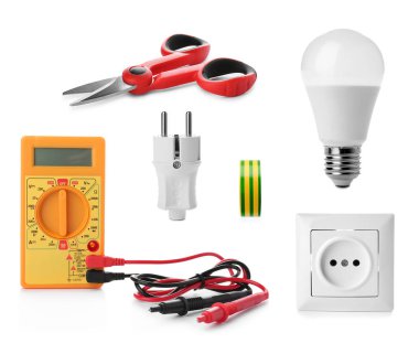 Elektrikçi profesyonel aracı beyaz arka plan üzerinde ayarla