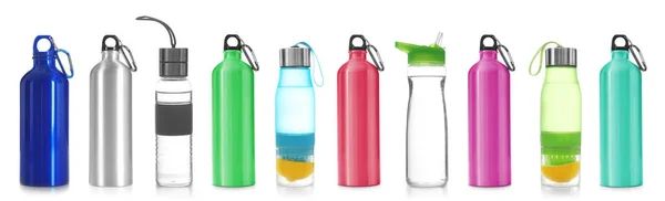 Set Different Sport Bottles White Background — Stock Photo, Image