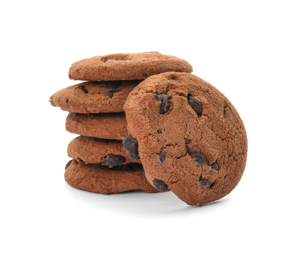 Stack Tasty Chocolate Chip Cookies White Background — Stock Photo, Image