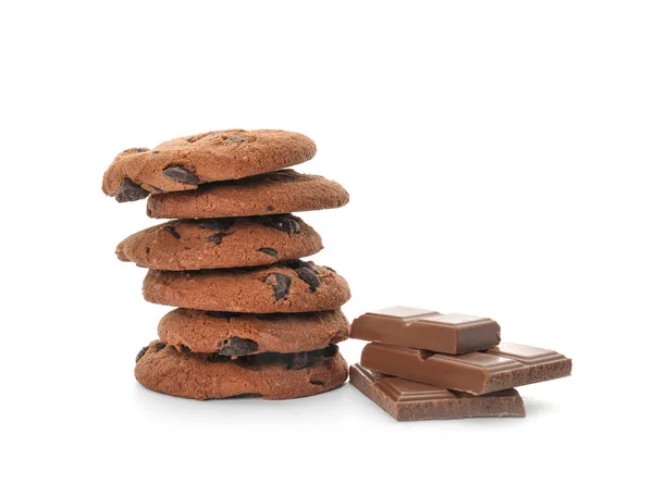 Stack Tasty Chocolate Chip Cookies White Background — Stock Photo, Image