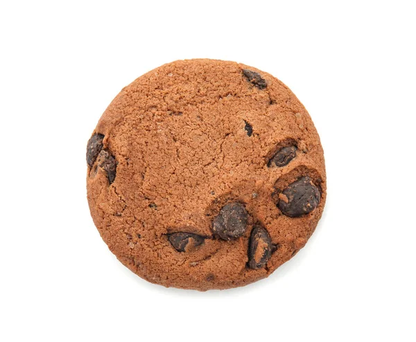 Chutná Čokoládová Placička Cookie Bílém Pozadí Pohled Shora — Stock fotografie