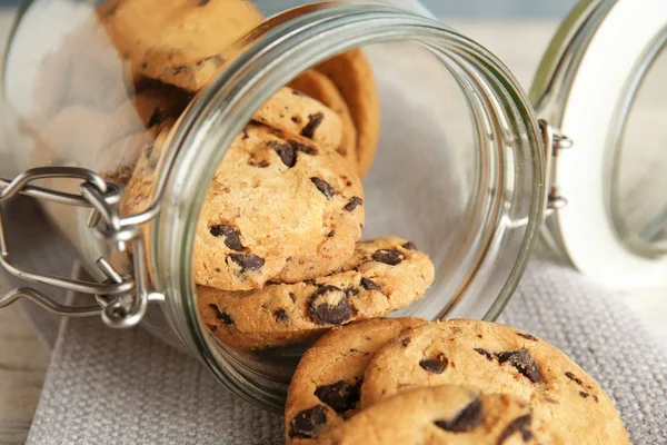 Jar Tasty Chocolate Chip Cookies Table — Stock Photo, Image