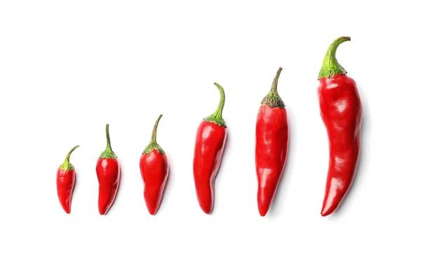 Fresh Red Chili Peppers White Background Top View — Stock Photo, Image