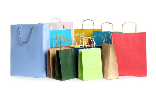 Colorful Paper Shopping Bags White Background — Stock Photo, Image