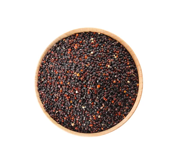 Kom Met Zwarte Quinoa Witte Achtergrond Bovenaanzicht — Stockfoto