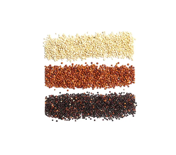 Différents Types Quinoa Sur Fond Blanc Vue Dessus — Photo