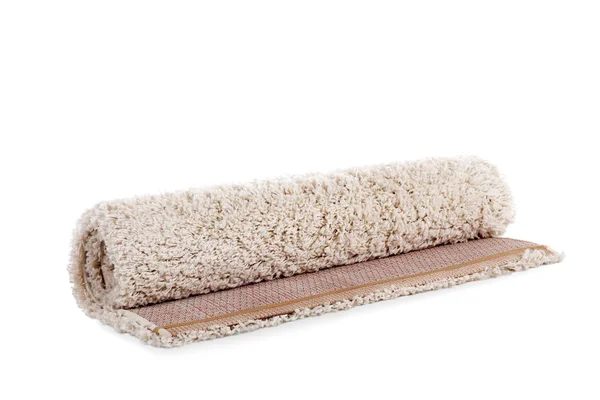 Rolled Fuzzy Carpet White Background Interior Element — Stock Photo, Image