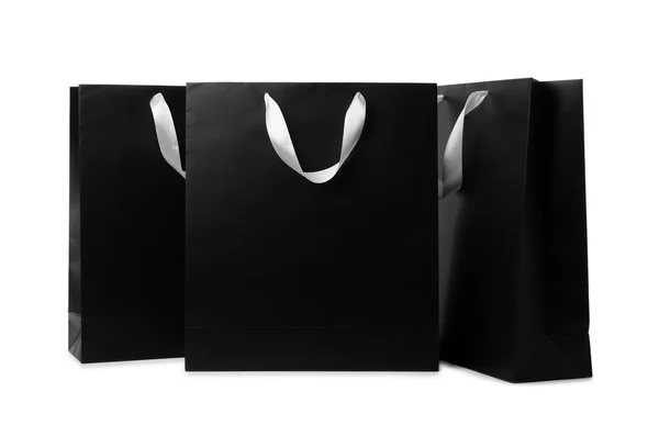 Papírové Tašky Uchy Pásu Bílém Pozadí Maketa Pro Design — Stock fotografie