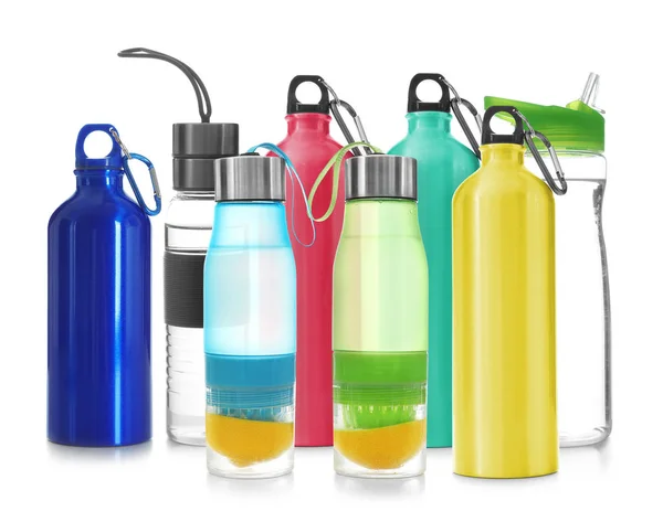 Set Different Sport Bottles White Background — Stock Photo, Image