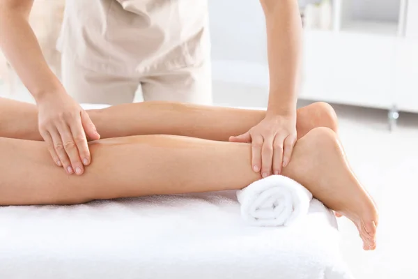 Woman Receiving Leg Massage Wellness Center Closeup — Stock Photo, Image