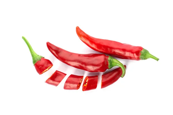 Chiles Rojos Frescos Sobre Fondo Blanco Vista Superior — Foto de Stock