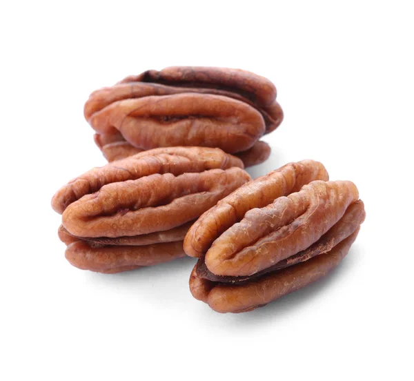 Ripe Shelled Pecan Nuts White Background — Stock Photo, Image