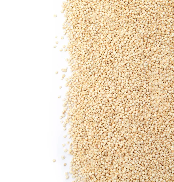 Ruwe Quinoa Ruimte Voor Tekst Een Witte Achtergrond Bovenaanzicht — Stockfoto