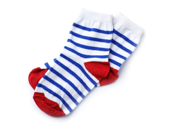 Roztomilé Dětské Ponožky Bílém Pozadí Pohled Shora — Stock fotografie