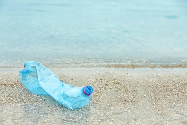 Plastic Fles Strand Ruimte Voor Tekst Gebruikt Recycling Van Probleem — Stockfoto