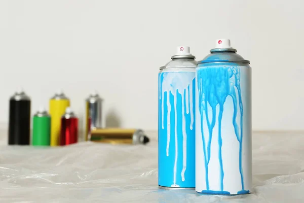 Used Cans Spray Paint Indoors Space Text — Stock Photo, Image