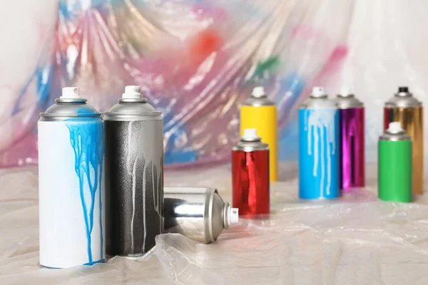 Used Cans Spray Paint Indoors Space Text — Stock Photo, Image