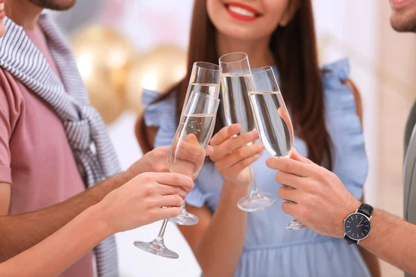 Friends Clinking Glasses Champagne Blurred Background Closeup — Stock Photo, Image