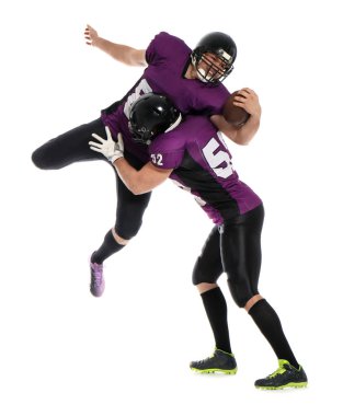 Beyaz arka plan üzerinde üniforma Amerikan futbol erkeklerde