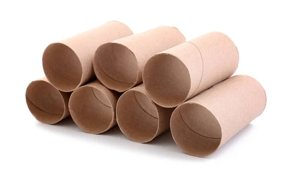 Stacked Empty Paper Toilet Rolls White Background — Stock Photo, Image