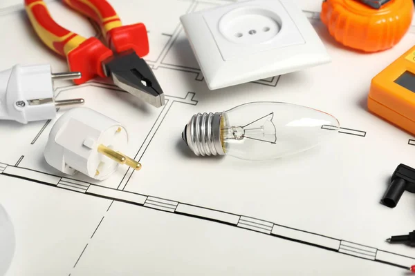 Set Elektricien Tools Plan Van Het Huis — Stockfoto