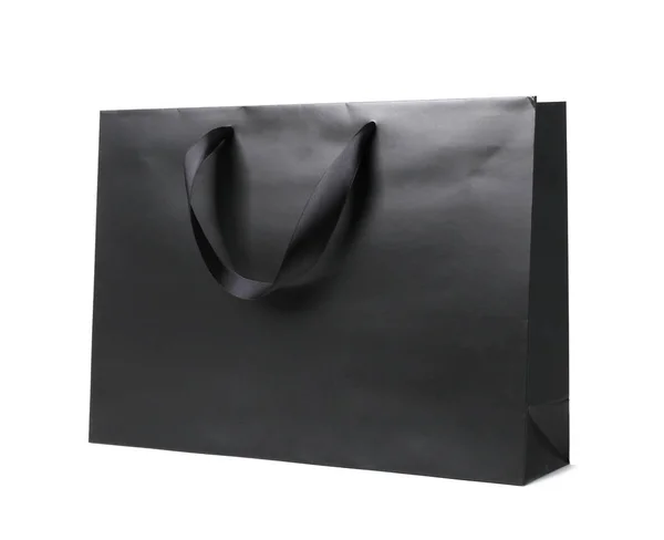 Τσάντα Για Ψώνια Χαρτί Κορδέλα Χειρολαβές Πάνω Λευκό Φόντο Κοροϊδεύω — Φωτογραφία Αρχείου
