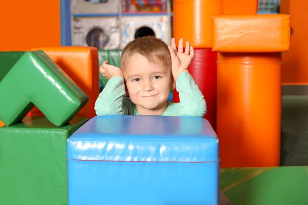 Cute Child Playing Colorful Building Blocks Indoors — Stock Photo, Image