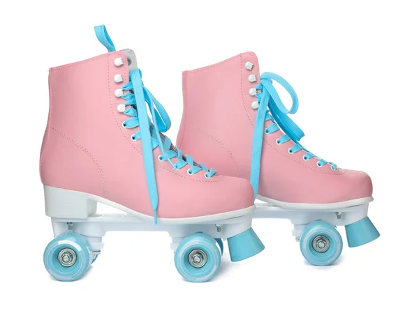 Paire Patins Roulettes Élégants Lumineux Sur Fond Blanc — Photo