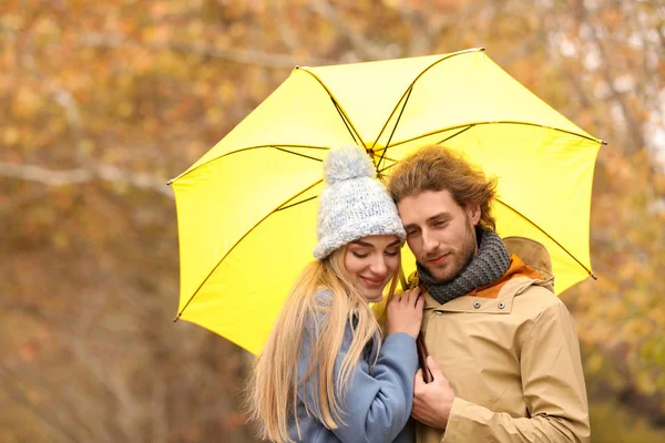 Romantische Koppel Met Paraplu Park Herfstdag — Stockfoto