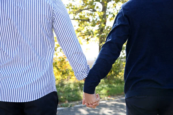 Homosexuell Paar Händchen Halten Freien Nahaufnahme Ansicht — Stockfoto