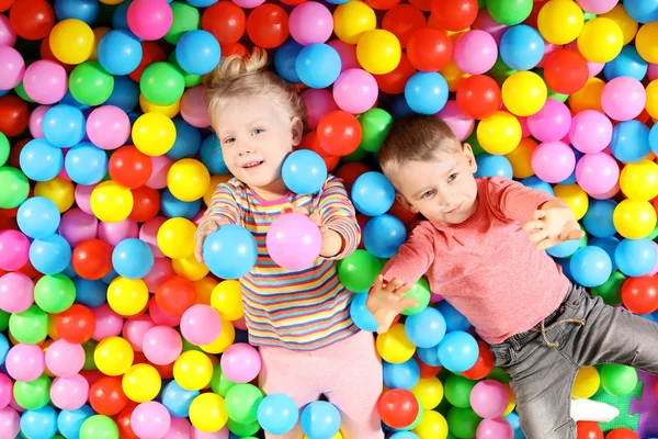 Cute Children Playing Ball Pit Indoors Top View — Stock Photo, Image