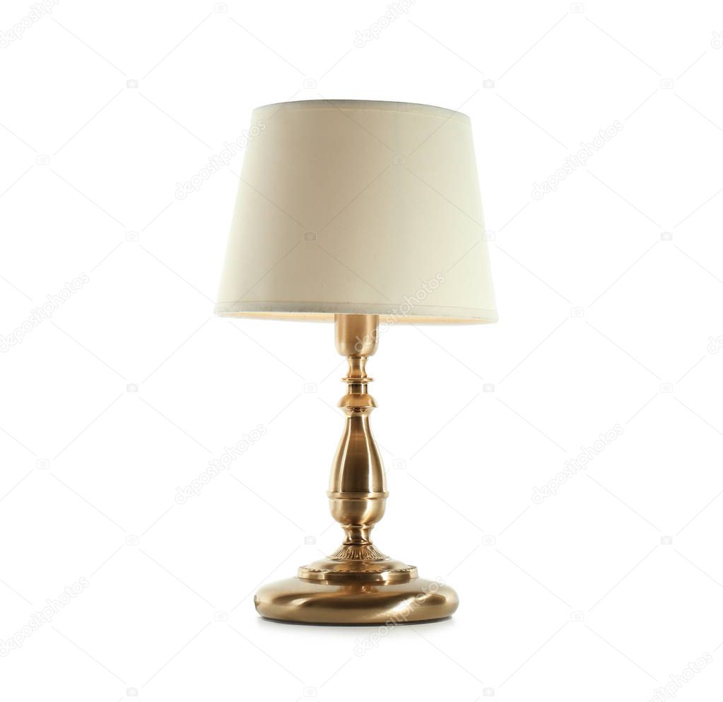 Stylish table lamp on white background. Idea for interior design