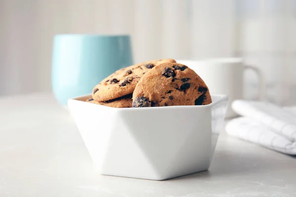 Tál Ízletes Csokoládé Chip Cookie Tábla — Stock Fotó