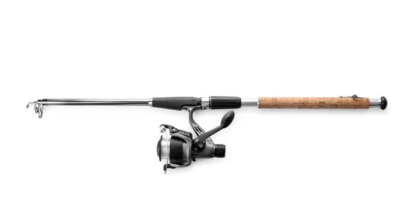 Modern Fishing Rod Reel White Background Top View — Stock Photo, Image