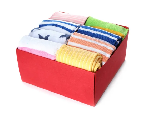Box Child Socks White Background — Stock Photo, Image