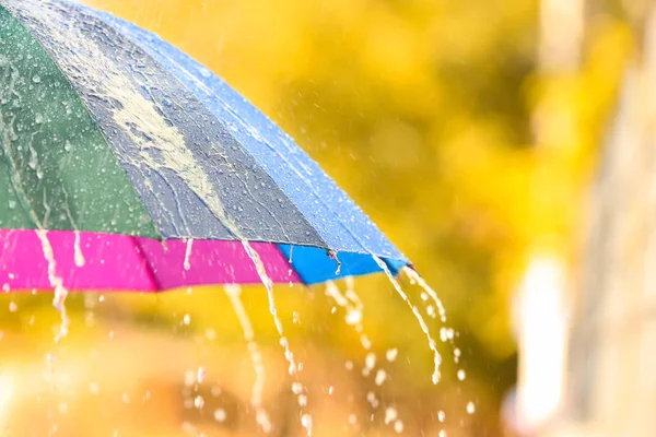 Guarda Chuva Cor Brilhante Sob Chuva Livre Close — Fotografia de Stock