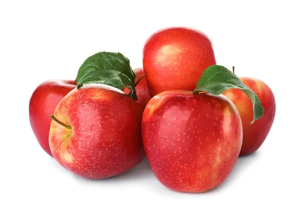 Kupie Dojrzałe Soczyste Jabłka Czerwony Białym Tle — Zdjęcie stockowe
