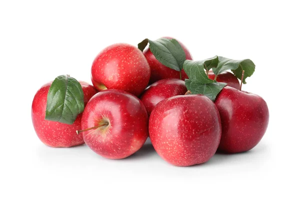 Haufen Reifer Saftig Roter Äpfel Auf Weißem Hintergrund — Stockfoto