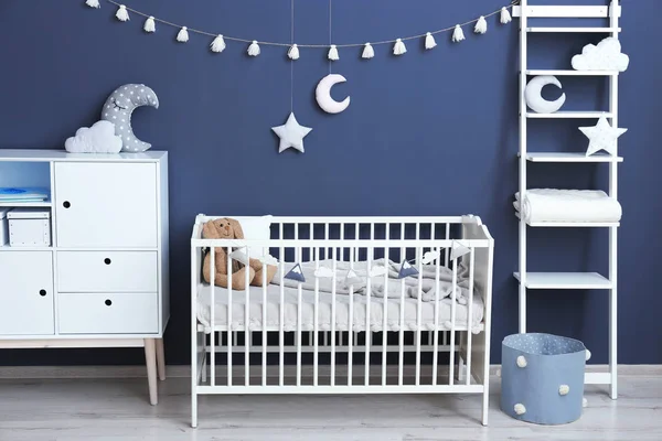 Stylish Baby Room Interior Comfortable Crib — Stock Photo, Image