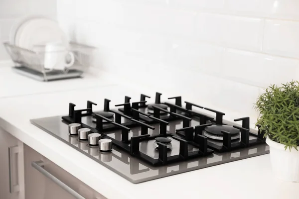 Modern Built Gas Cooktop Light Kitchen — Stock Photo, Image