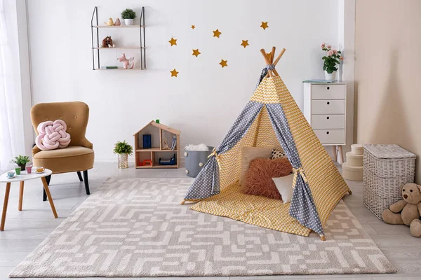 Acogedor Interior Habitación Los Niños Con Tienda Juegos Juguetes — Foto de Stock