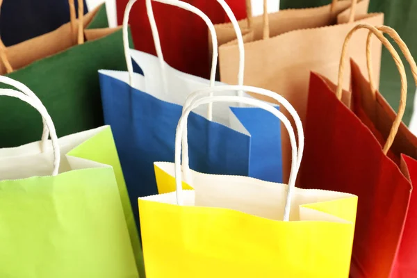 Bolsas Compras Papel Colores Como Fondo Primer Plano — Foto de Stock