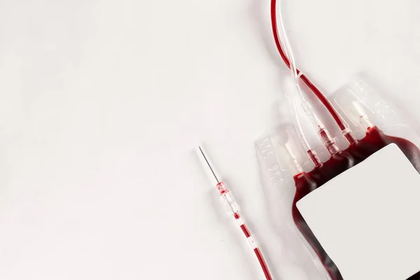 Embalagem Sangue Para Transfusão Fundo Branco Vista Superior Dia Doação — Fotografia de Stock