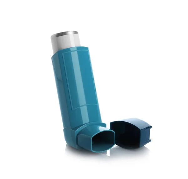 Dispositivo Inhalador Asma Portátil Sobre Fondo Blanco — Foto de Stock