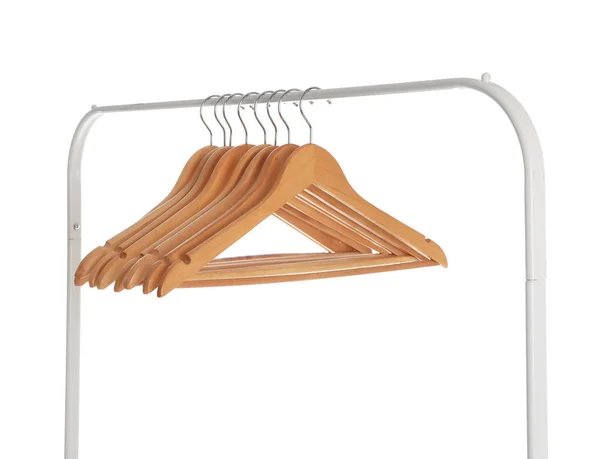 Wardrobe Rack Wooden Hangers Isolated White — Stock Photo, Image
