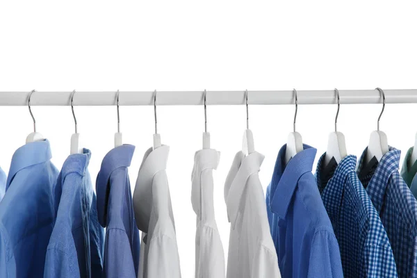 Hommes Vêtements Suspendus Sur Support Garde Robe Sur Fond Blanc — Photo